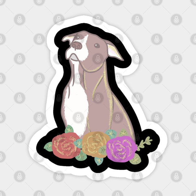 Pitbull and flowers Sticker by Antiope